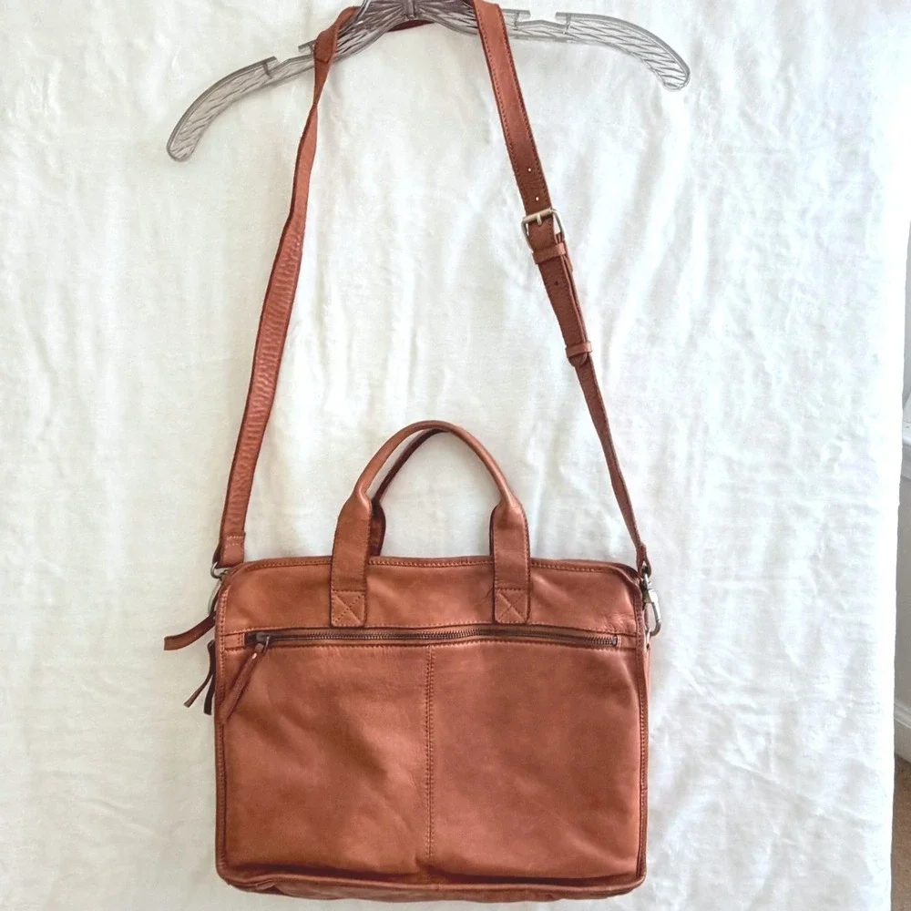 Marta Ponti Portugal Cognac Leather Briefcase Messenger Crossbody Bag Brown